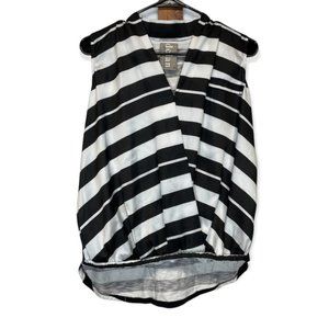 Anthropologie Dolan Black & White Stripe Sleeveless Faux Wrap Blouse Size XS